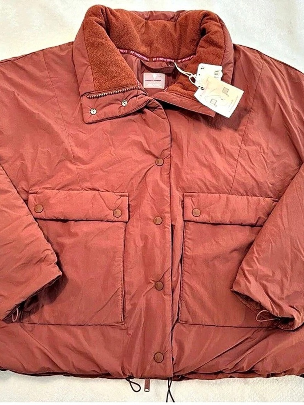 Free People FP Movement Phoebe Packable Puffer Jacket Brown Rust Large NWT